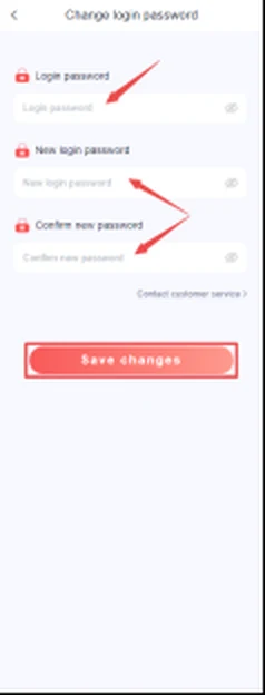 55 Club password change screen with old and new password fields